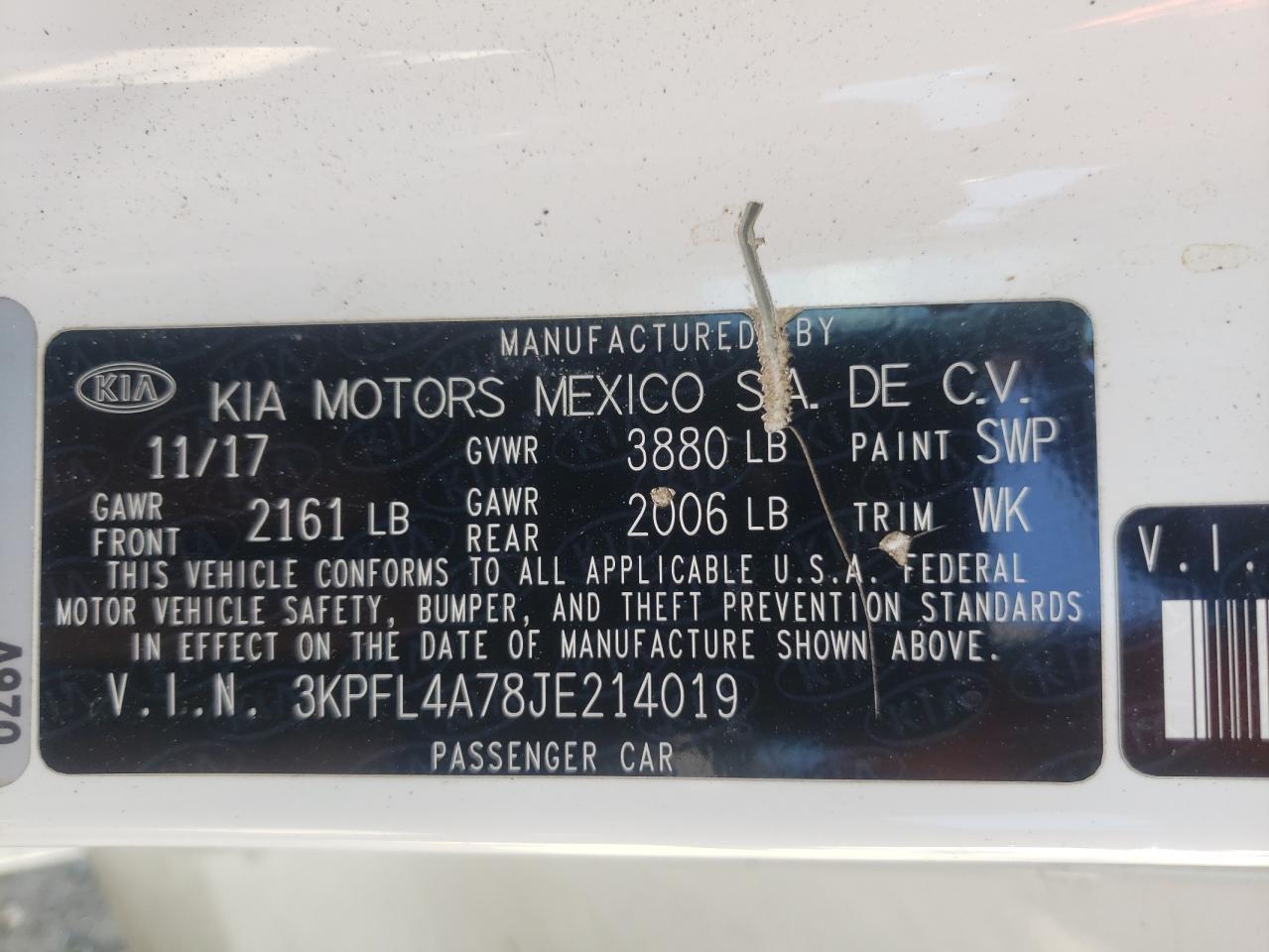 3KPFL4A78JE214019 2018 Kia Forte Lx