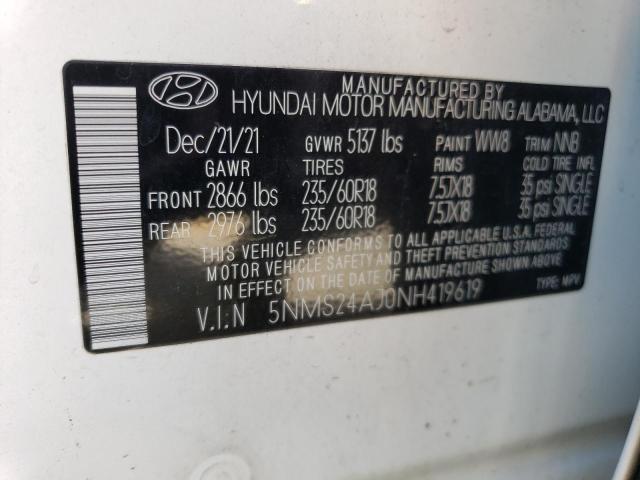 5NMS24AJ0NH419619 Hyundai Santa Fe Sel
