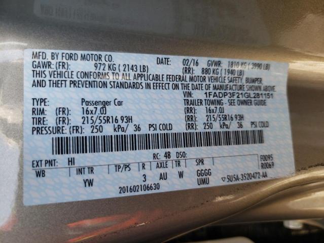 1FADP3F21GL281151 Ford FOCUS SE