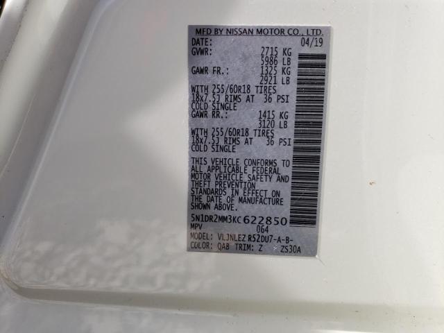 5N1DR2MM3KC622850 Nissan Pathfinder S