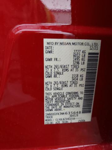 1N6ED1FK3NN635648 Nissan Frontier Sv