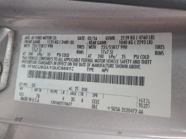 1FMCU9GX1GUC66912 Ford ESCAPE SE