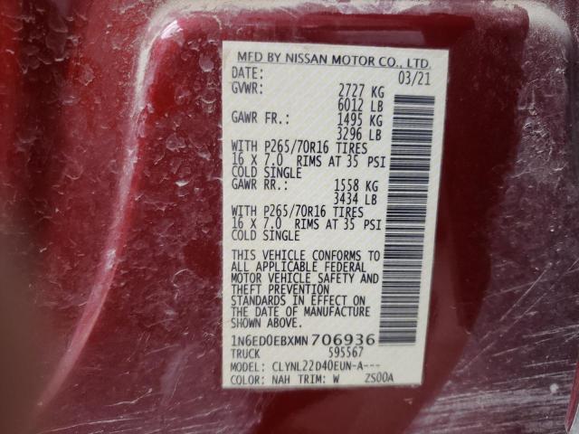 1N6ED0EBXMN706936 Nissan FRONTIER S