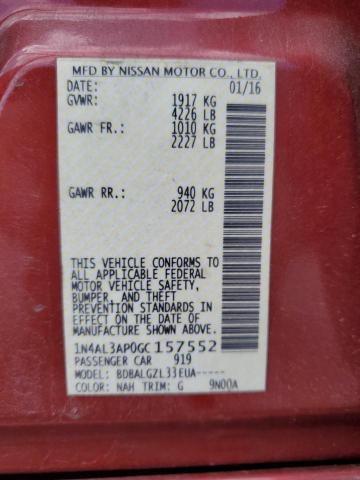 2016 NISSAN ALTIMA 4D 1N4AL3AP0GC157552