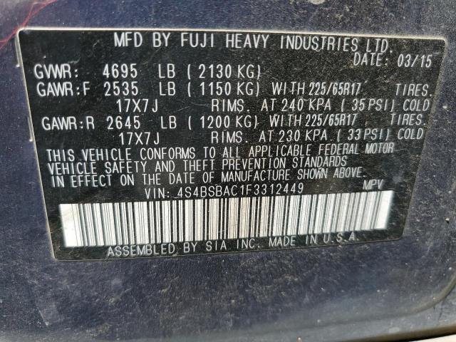 4S4BSBAC1F3312449 Subaru Outback 2.5i
