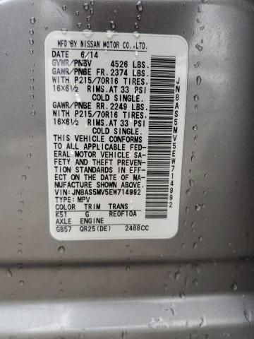 JN8AS5MV5EW714992 Nissan Rogue Select S