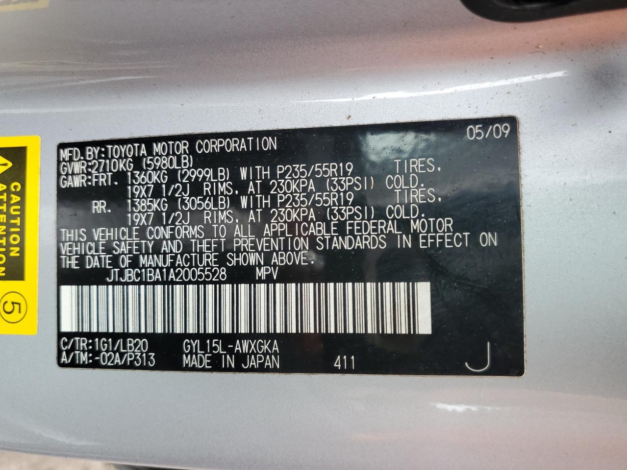 JTJBC1BA1A2005528 2010 Lexus Rx 450