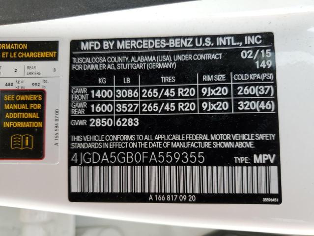 VIN 4JGDA5GB0FA559355 2015 Mercedes-Benz ML-Class, ... no.12