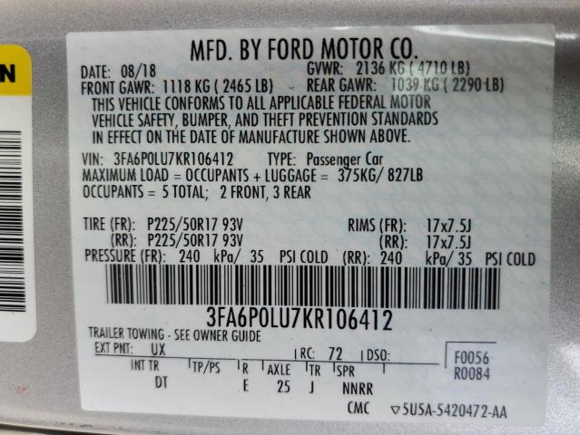 3FA6P0LU7KR106412 Ford FUSION SE