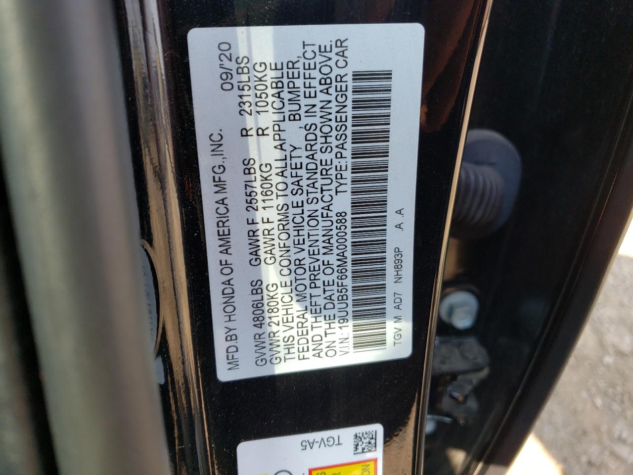 19UUB5F66MA000588 2021 Acura Tlx Advance
