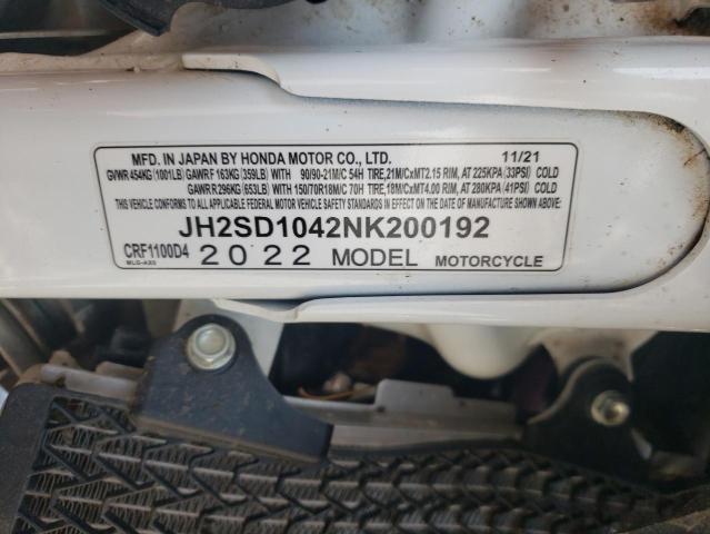 2022 HONDA CRF1100 D4 JH2SD1042NK200192