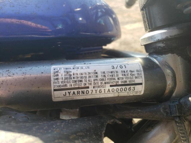 2001 YAMAHA FZS10 JYARN07Y61A000063