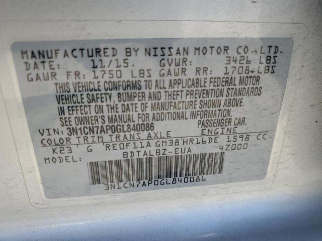 3N1CN7AP0GL840086 Nissan VERSA S