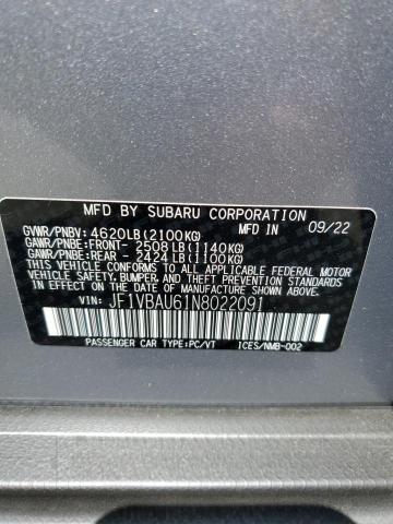 2022 SUBARU WRX GT JF1VBAU61N8022091