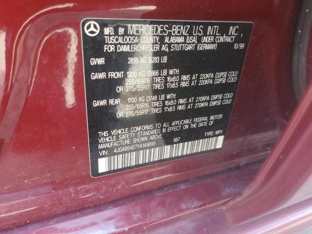 2000 Mercedes-Benz Ml 320 VIN: 4JGAB54E7YA149895 Lot: 65591123