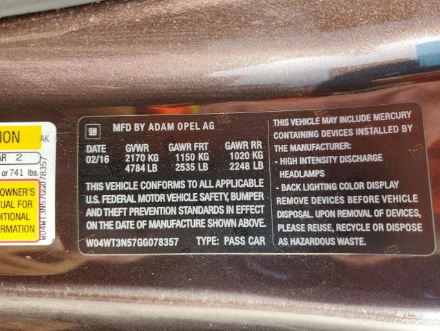 2016 BUICK CASCADA PR - W04WT3N57GG078357