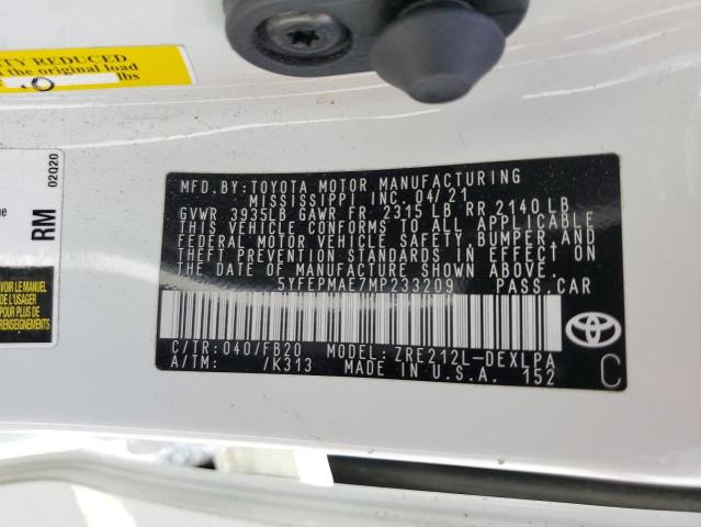 5YFEPMAE7MP233209 Toyota Corolla LE 10