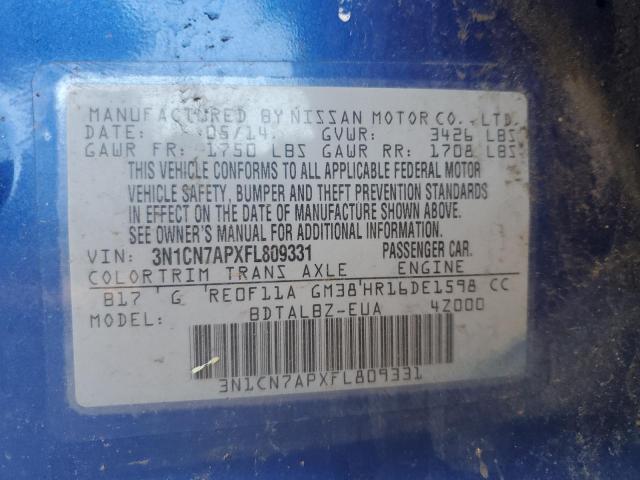 3N1CN7APXFL809331 Nissan VERSA S
