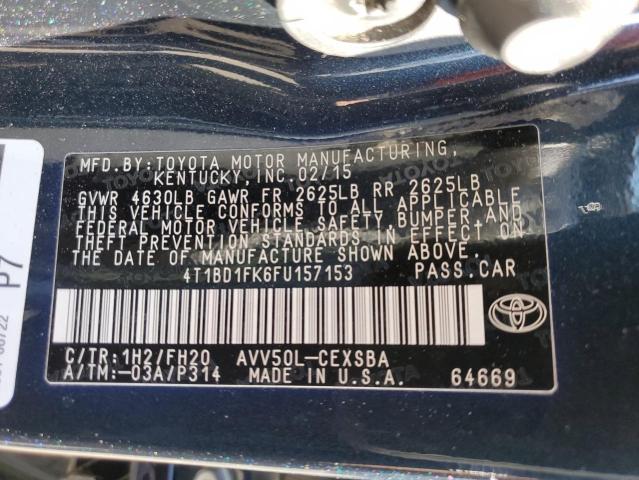 4T1BD1FK6FU157153 | 2015 TOYOTA CAMRY HYBR