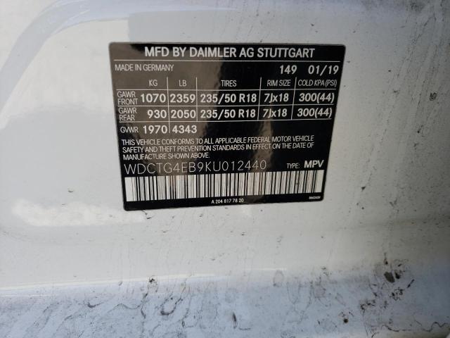 WDCTG4EB9KU012440 Mercedes-Benz GLA 250