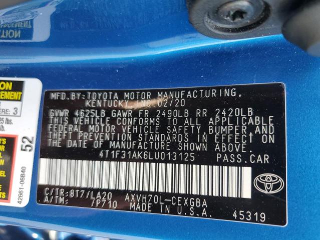 4T1F31AK6LU013125 Toyota Camry XLE 12