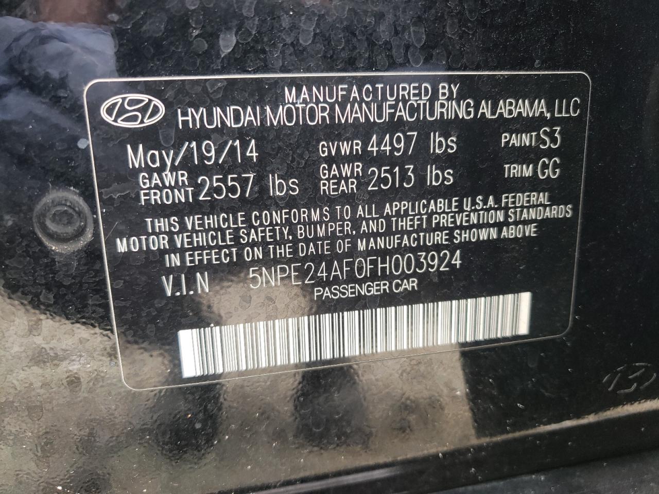 5NPE24AF0FH003924 2015 Hyundai Sonata Se