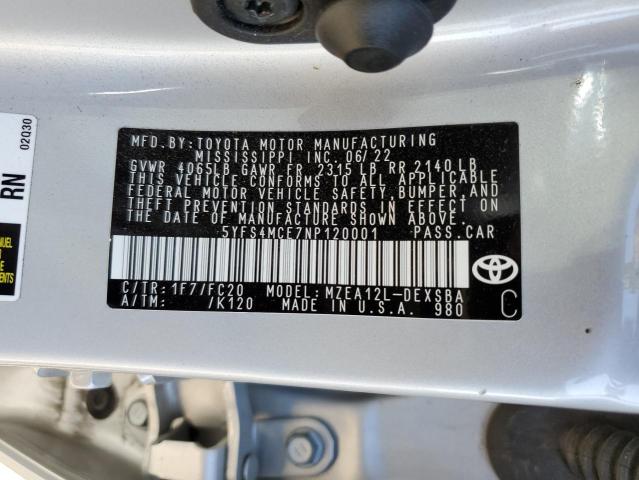 5YFS4MCE7NP120001 Toyota COROLLA SE