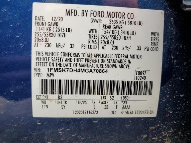 1FMSK7DH4MGA70864 | 2021 FORD EXPLORER X