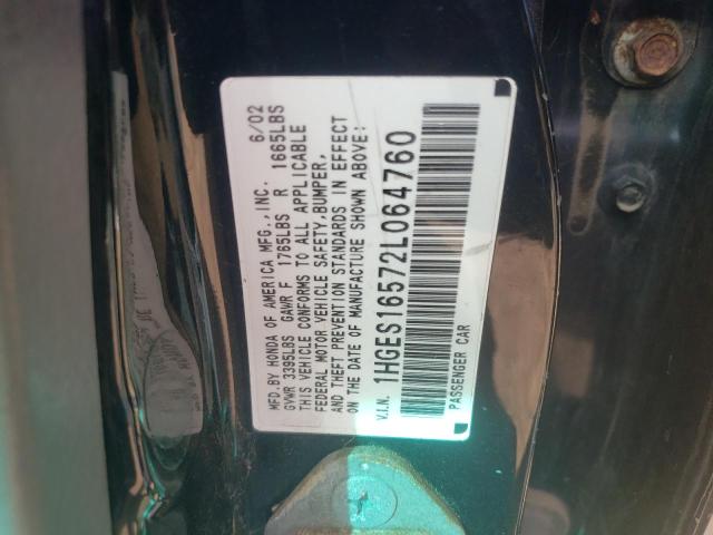 1HGES16572L064760 2002 Honda Civic Lx