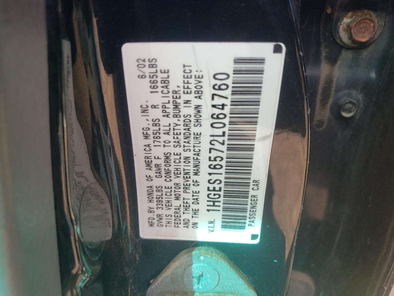 1HGES16572L064760 2002 Honda Civic Lx 1HGES16572L064760 2002 Honda Civic Lx