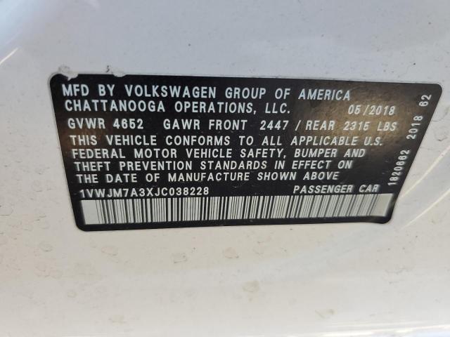 2018 VOLKSWAGEN PASSAT GT 1VWJM7A3XJC038228
