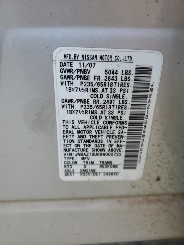 JN8AZ18U69W000722 2009 Nissan Murano S