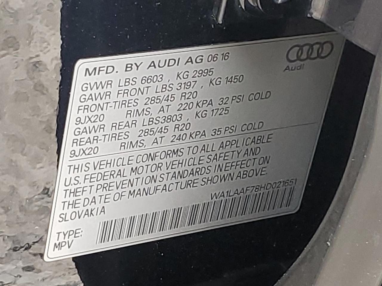 WA1LAAF78HD021651 2017 Audi Q7 Premium Plus