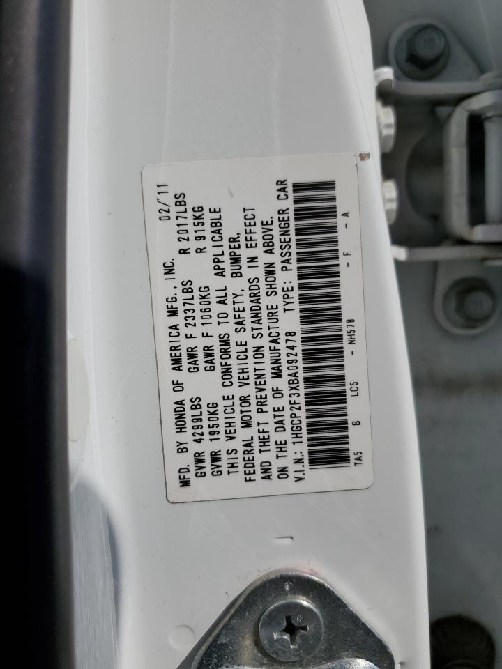 1HGCP2F3XBA092478 2011 Honda Accord Lx