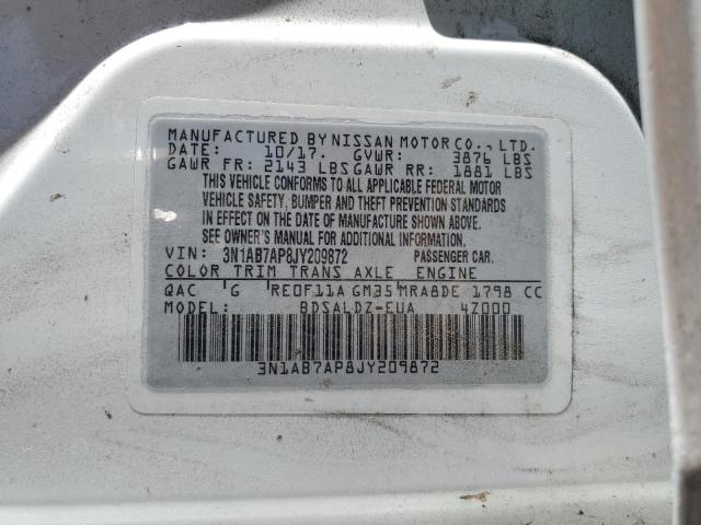 3N1AB7AP8JY209872 Nissan SENTRA S