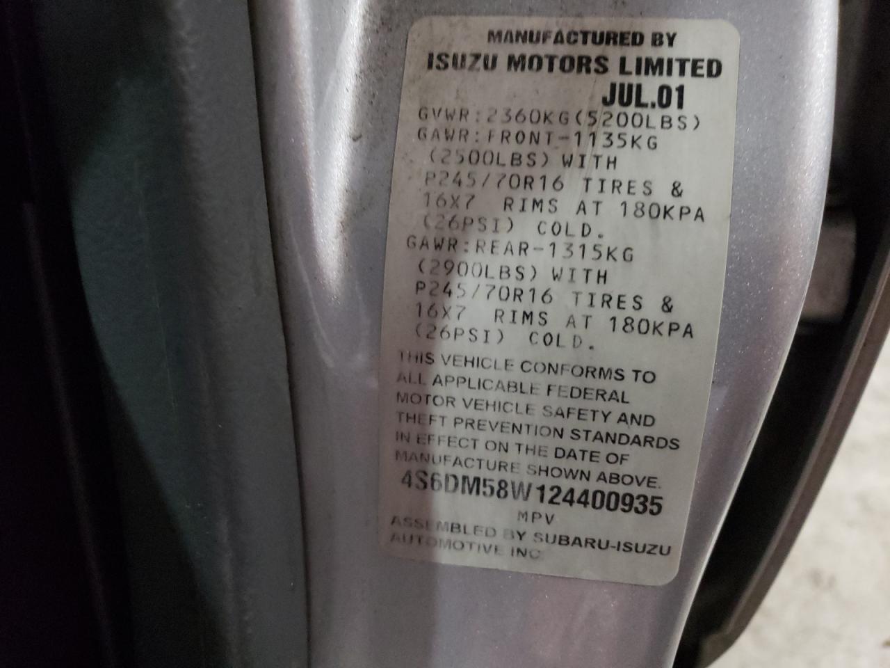 4S6DM58W124400935 2002 Honda Passport Ex