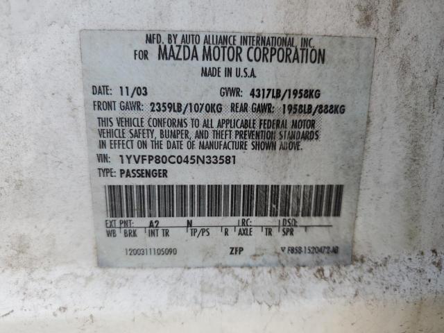 2004 Mazda 6 I VIN: 1YVFP80C045N33581 Lot: 65229153