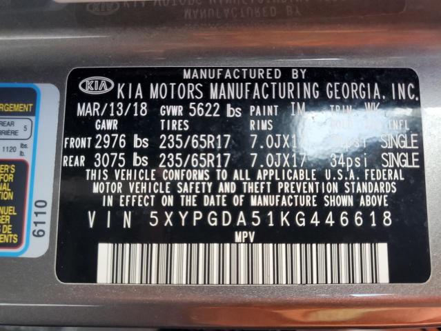 5XYPGDA51KG446618 KIA SORENTO LX