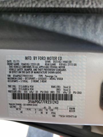 3FA6P0G77FR231243 Ford FUSION S
