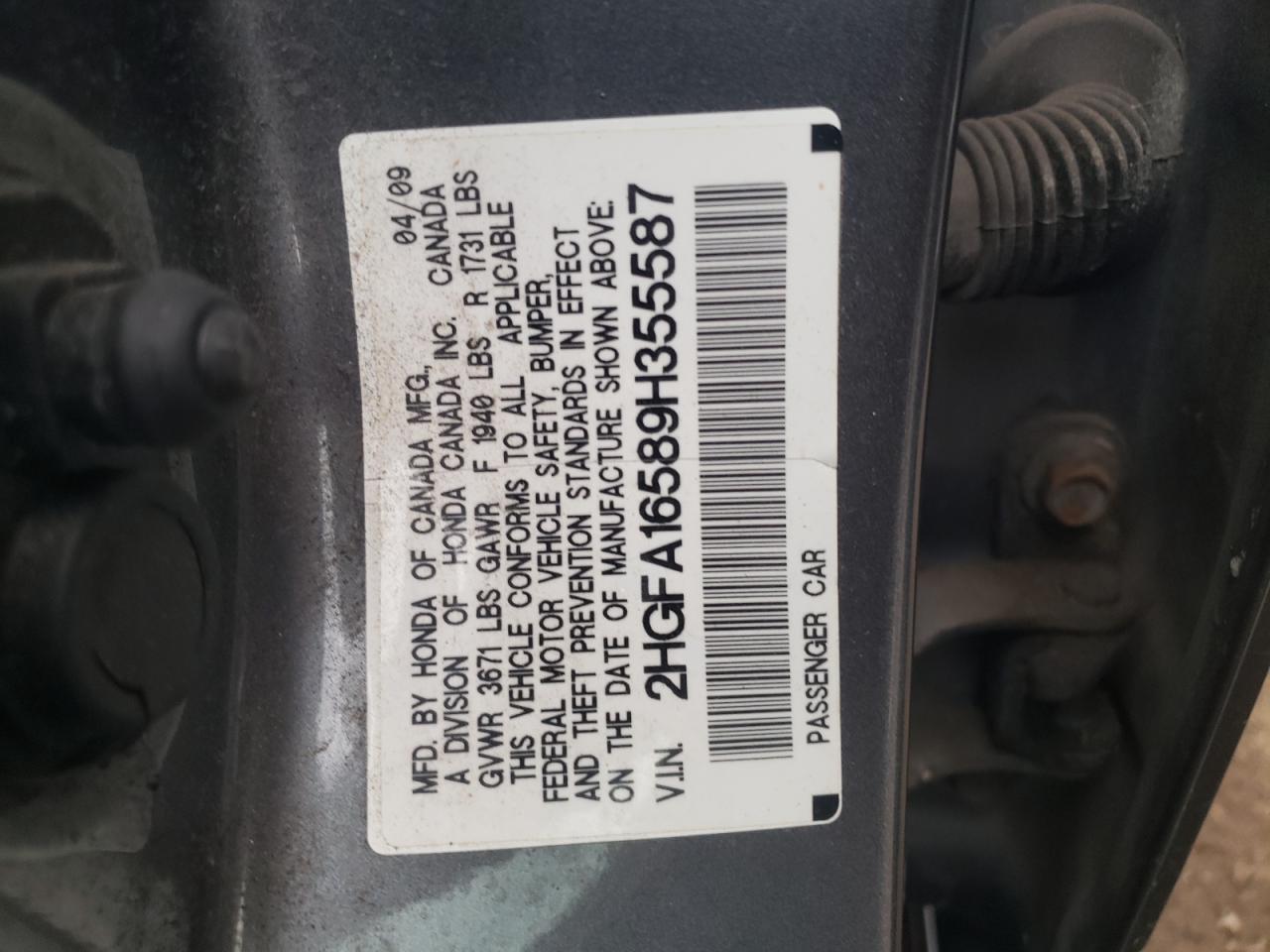 2HGFA16589H355587 2009 Honda Civic Lx