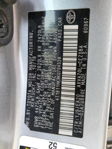 2019 Toyota Camry L VIN: 4T1B11HK9KU704528 Lot: 63517413