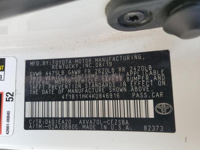 2019 TOYOTA CAMRY 4C 4T1B11HK4KU846916