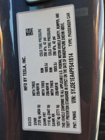 5YJ3E1EA4PF541814 Tesla MODEL 3
