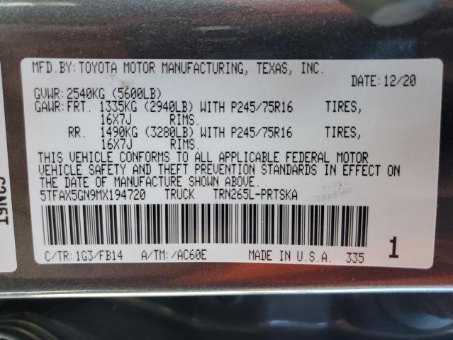 2021 Toyota Tacoma Double Cab VIN: 5TFAX5GN9MX194720 Lot: 63108143