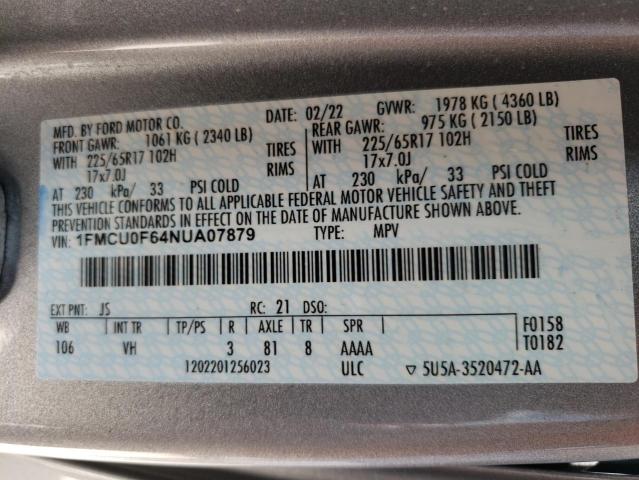 1FMCU0F64NUA07879 2022 FORD ESCAPE, photo no. 14