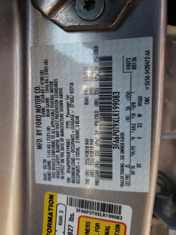 3FA6P0T9XLR199083 Ford FUSION SE