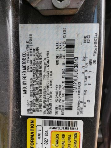 3FA6P0LU1JR138643 Ford Fusion Se Hybrid