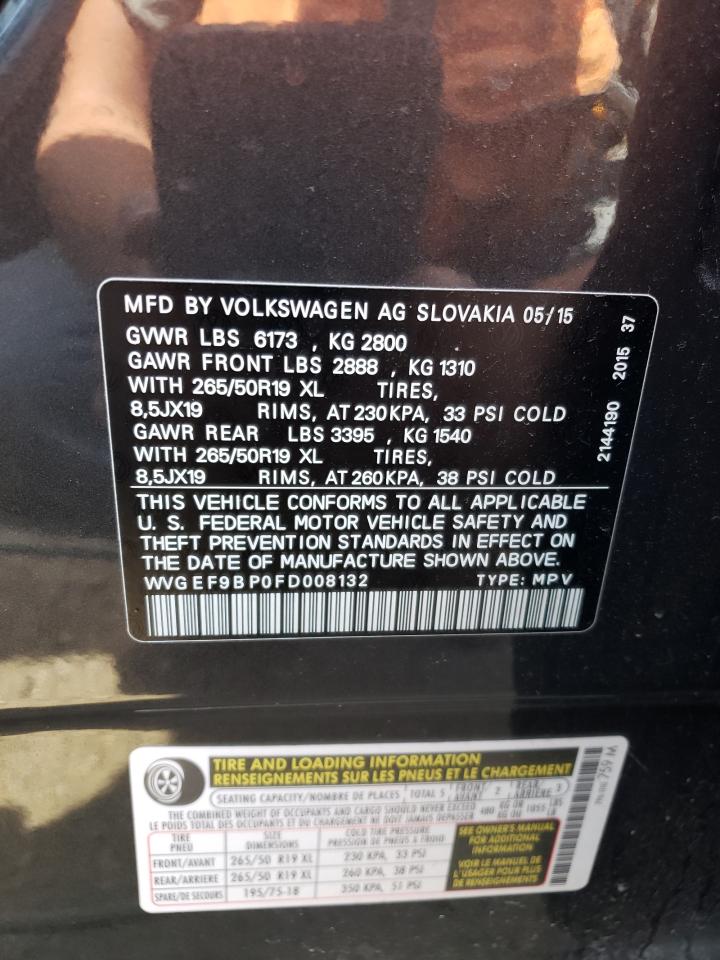 2015 Volkswagen Touareg V6 vin: WVGEF9BP0FD008132