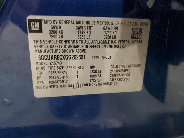 2016 CHEVROLET SILVERADO 3GCUKRECXGG262651