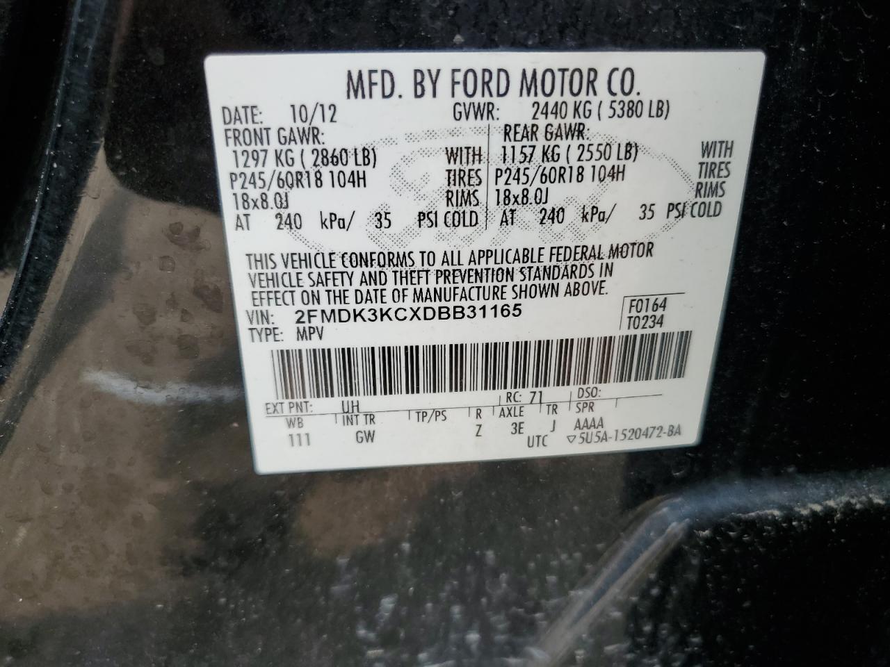 Lot #2821567936 2013 FORD EDGE LIMIT